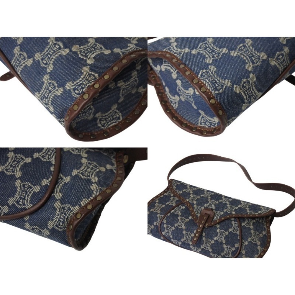 Celine Shoulder Bag Blue Brown Canvas Leather - Picture 7 of 9